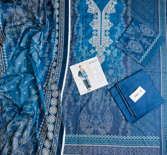 Ethnic Inspired | 3-Piece Printed & Embroidered Unstitched Suit