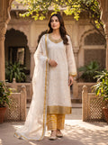 Off-White & Mustard Embroidered 3-Piece Lawn Suit – Morning Show Edition