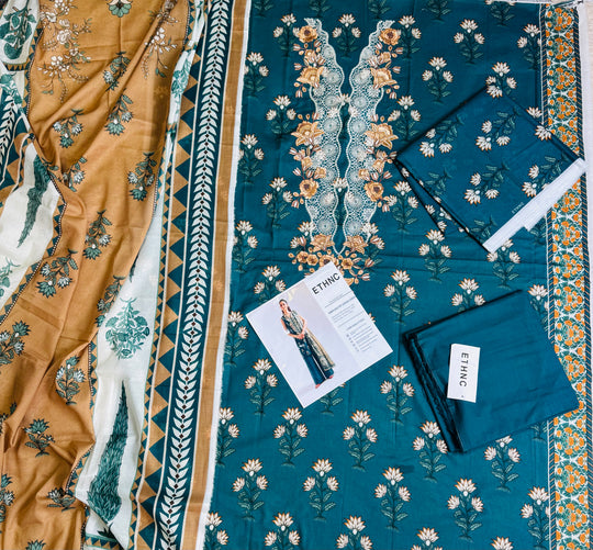 Ethnic Inspired | 3-Piece Printed & Embroidered Unstitched Suit