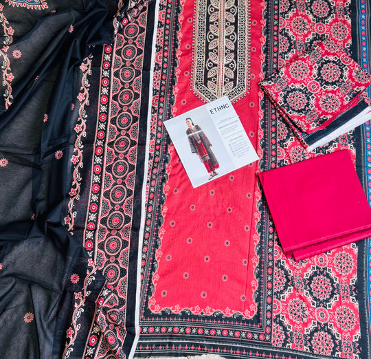 Ethnic Inspired | 3-Piece Printed & Embroidered Unstitched Suit