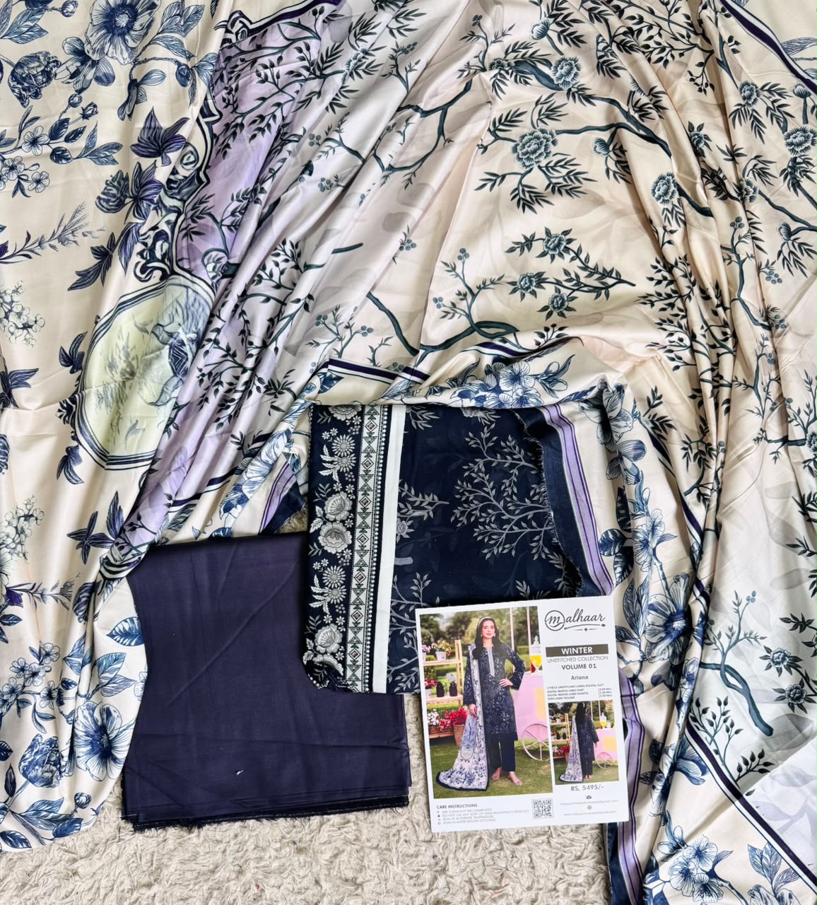 Malhaar Printed Linen 3 Piece Unstitched Suit