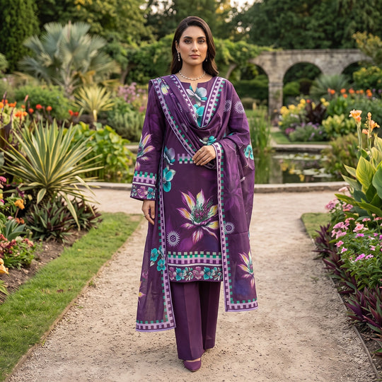 Alkaram Printed Slub Linen 3 Piece Unstitched Suit