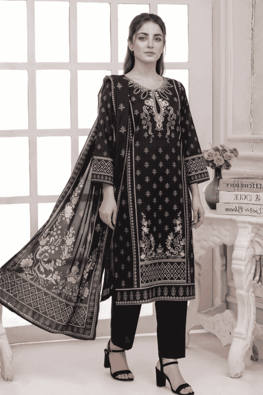 Mashaim Printed Khaddar 3 Piece Unstitched Suit