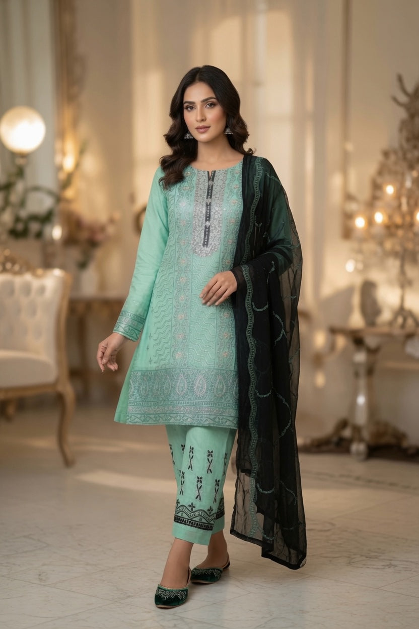 Morning Show Style 3 Piece Embroidered Suit