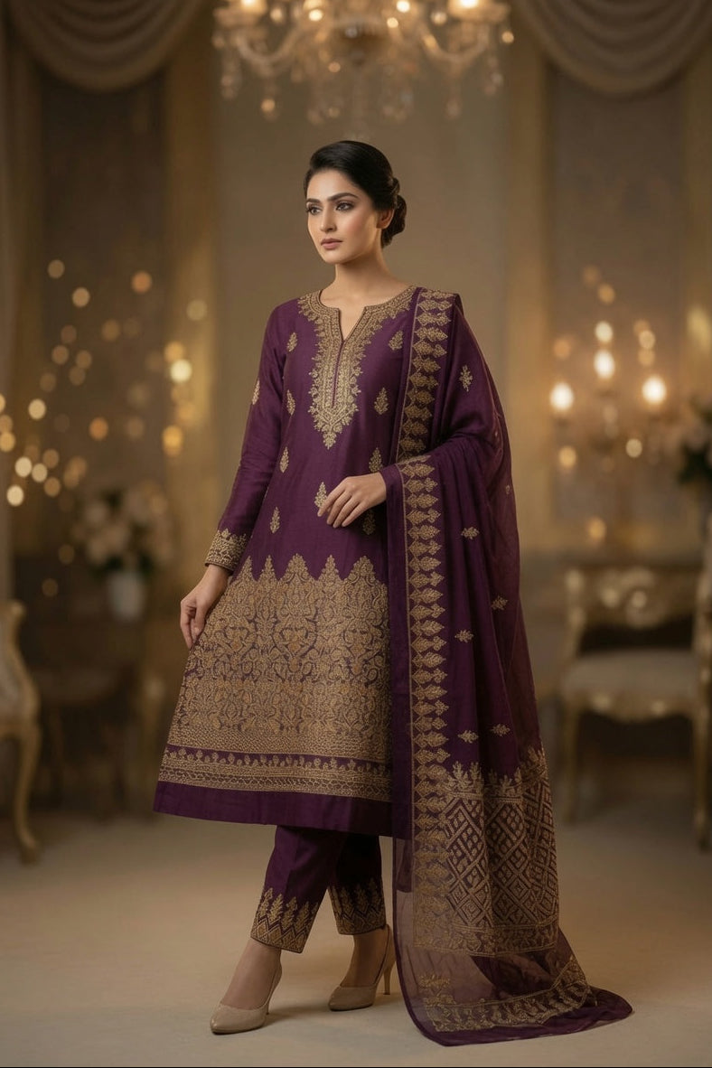 Morning Show Style 3 Piece Embroidered Suit