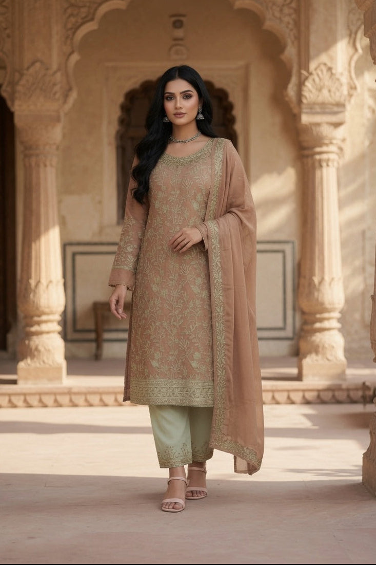 Morning Show Style 3 Piece Embroidered Suit