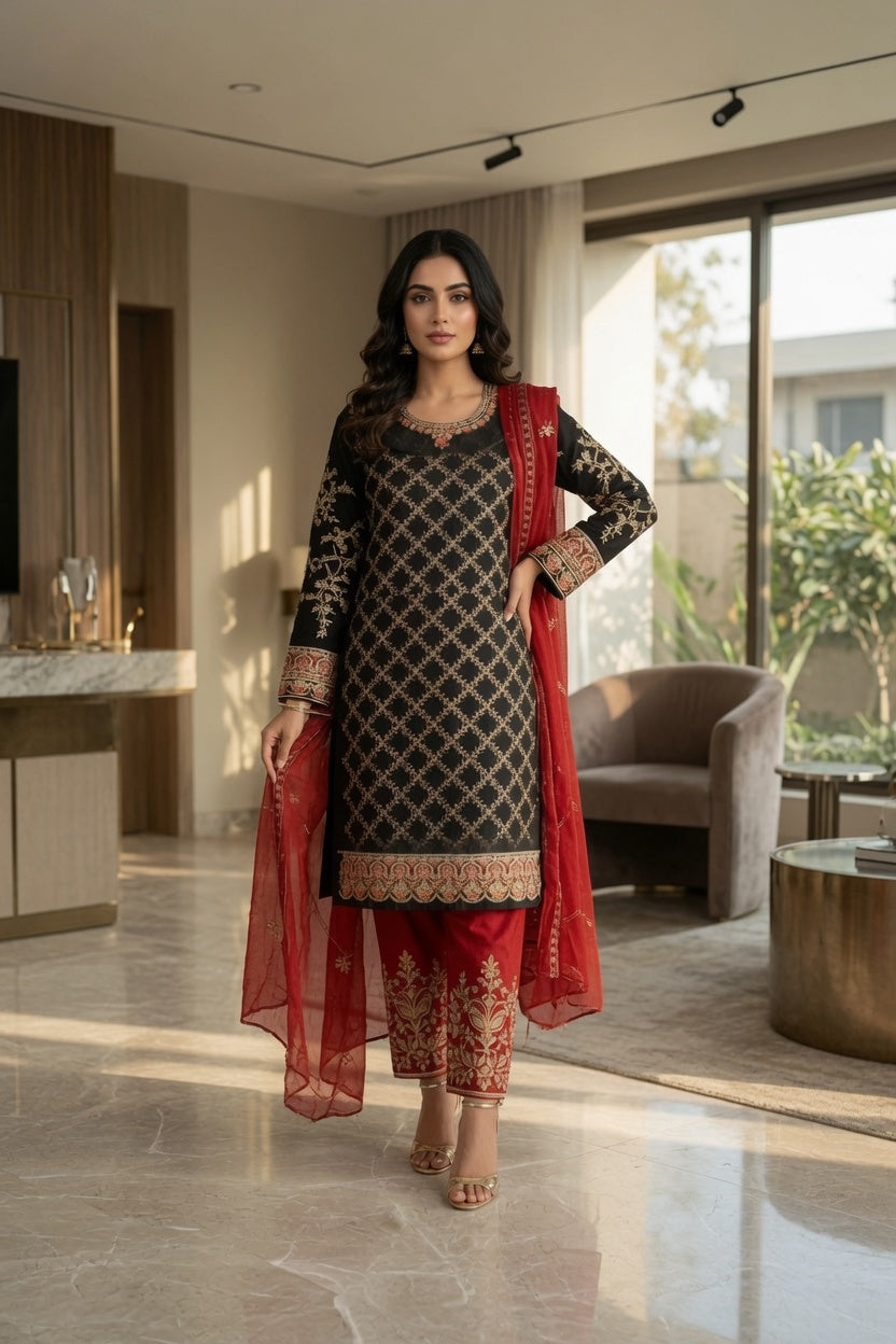 Morning Show Style 3 Piece Embroidered Suit