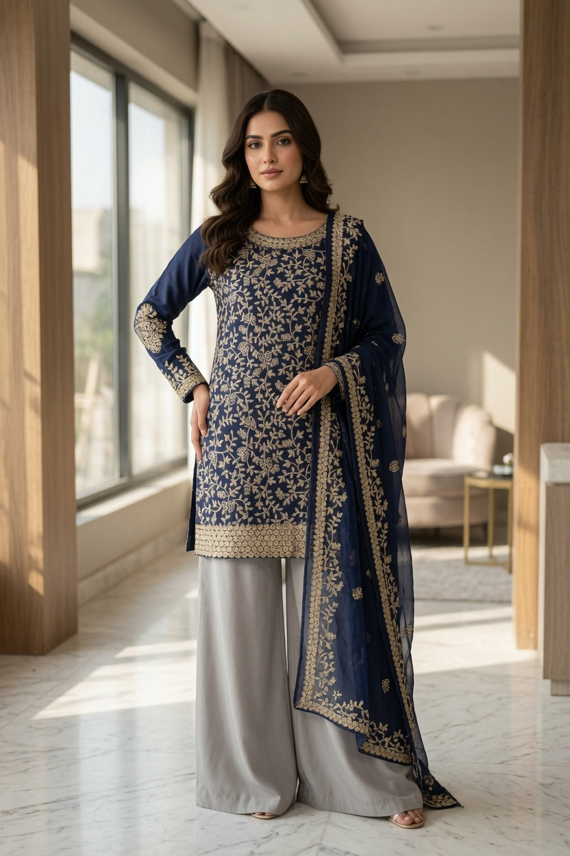 Morning Show Style 3 Piece Embroidered Suit
