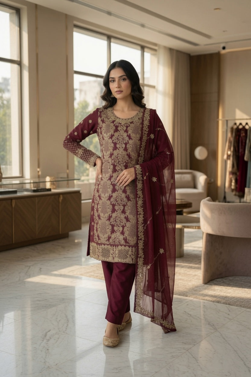 Morning Show Style 3 Piece Embroidered Suit