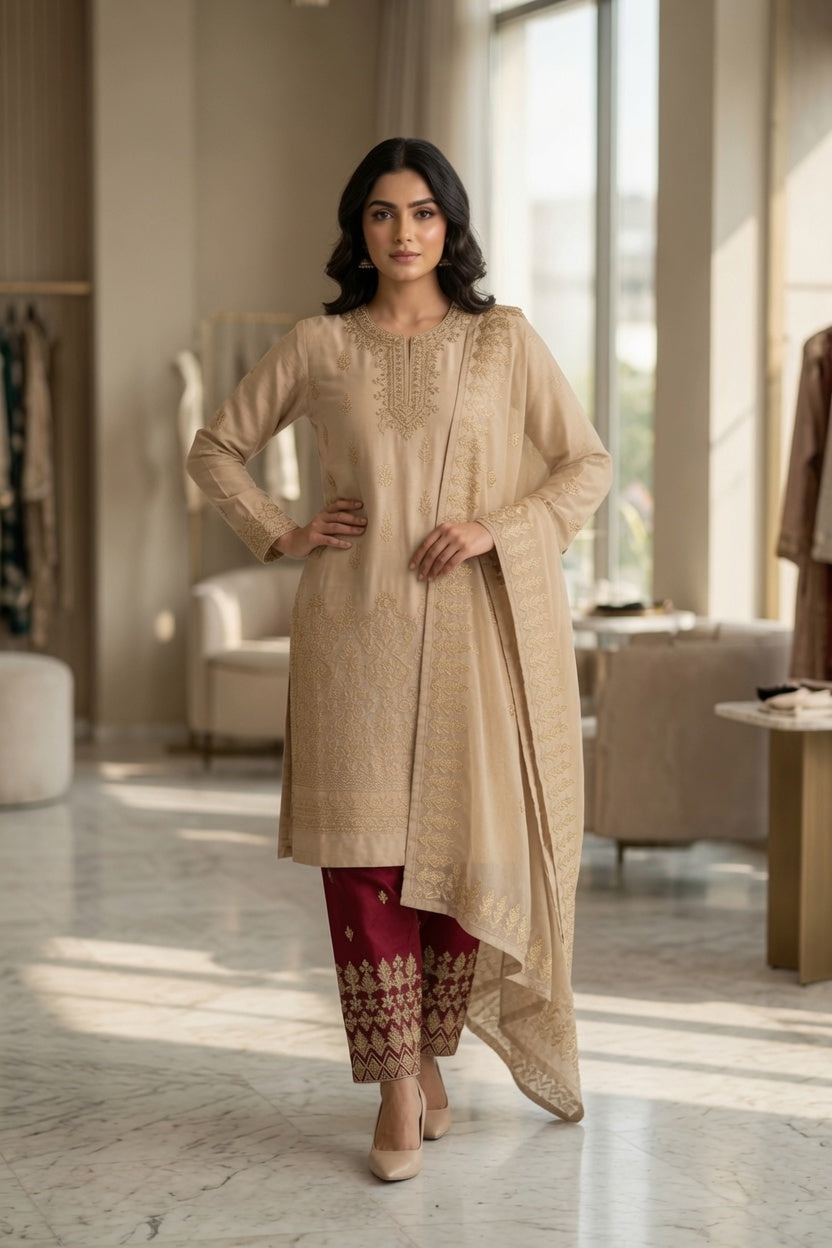 Morning Show Style 3 Piece Embroidered Suit
