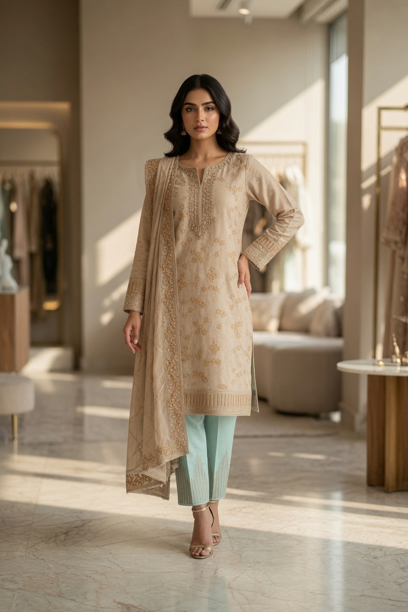 Morning Show Style 3 Piece Embroidered Suit