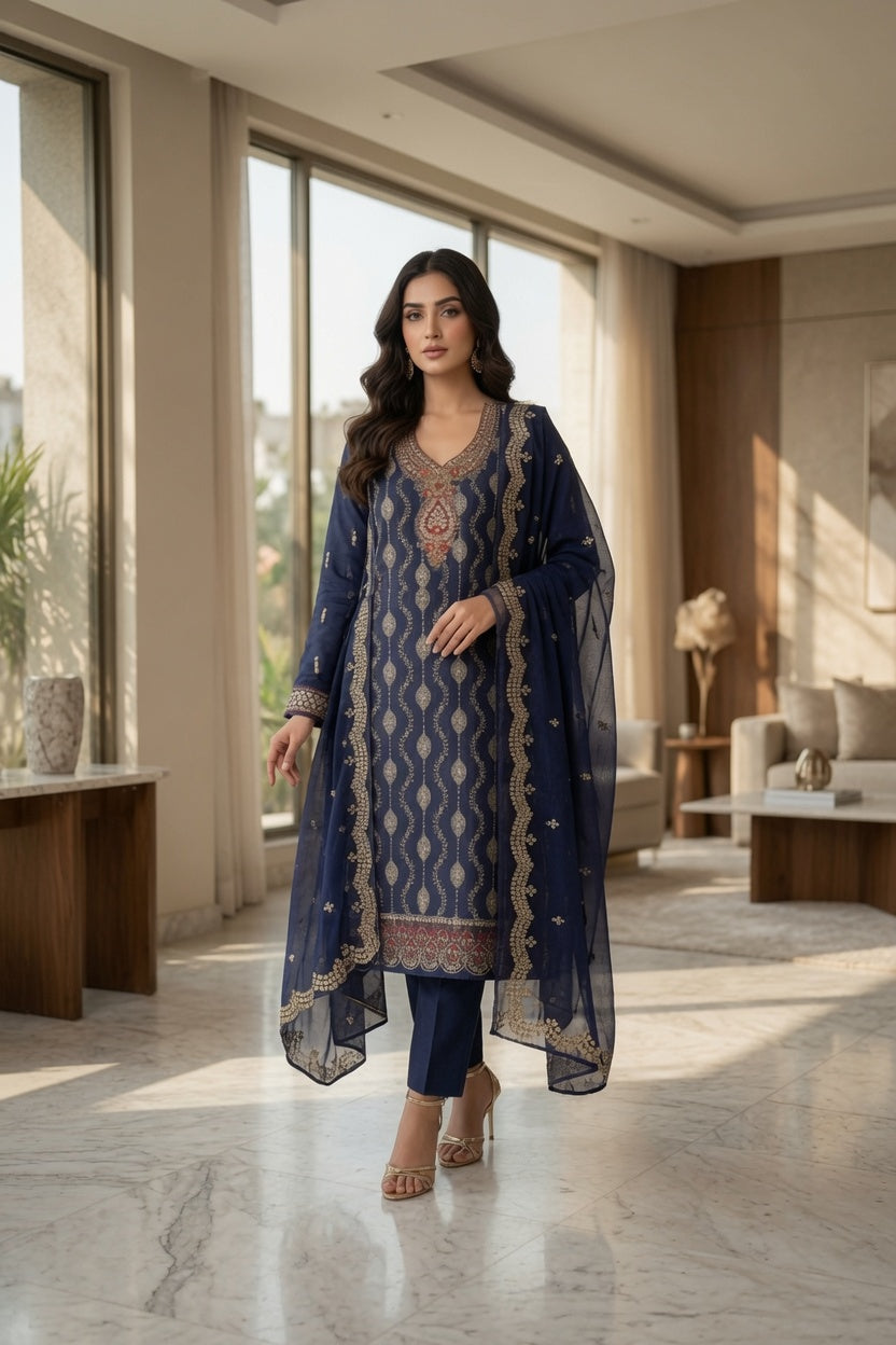 Morning Show Style 3 Piece Embroidered Suit