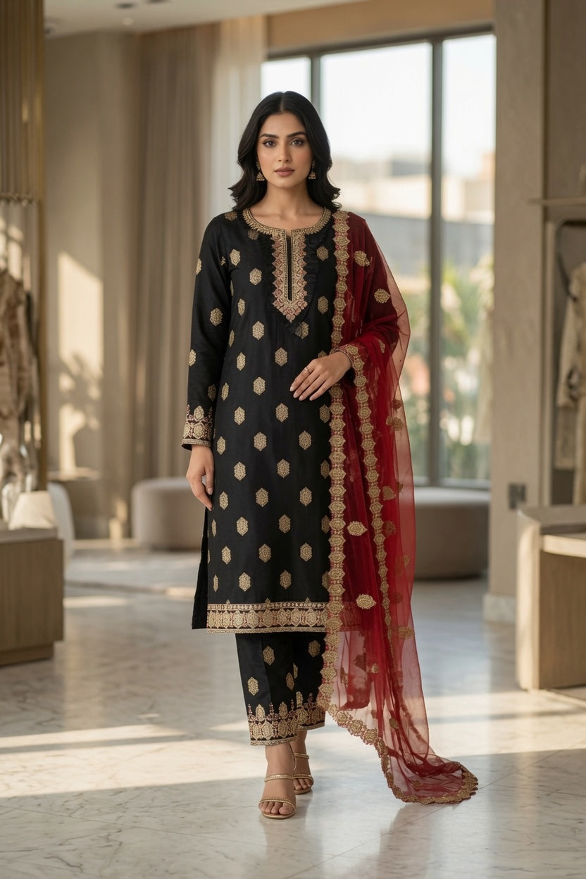 Morning Show Style 3 Piece Embroidered Suit