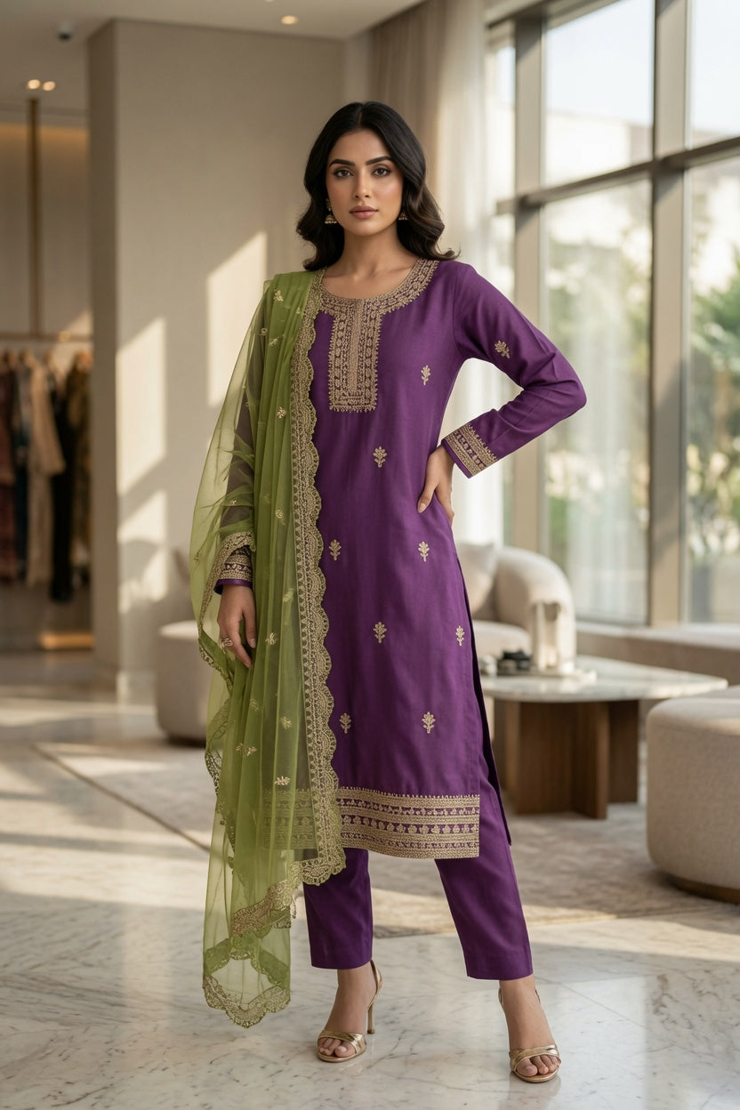 Morning Show Style 3 Piece Embroidered Suit